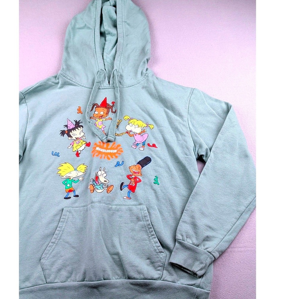 Nickelodeon 90s Cartoon Graphic Hoodie Sage Grn Wome's Medium Rugrats Hey Arnold